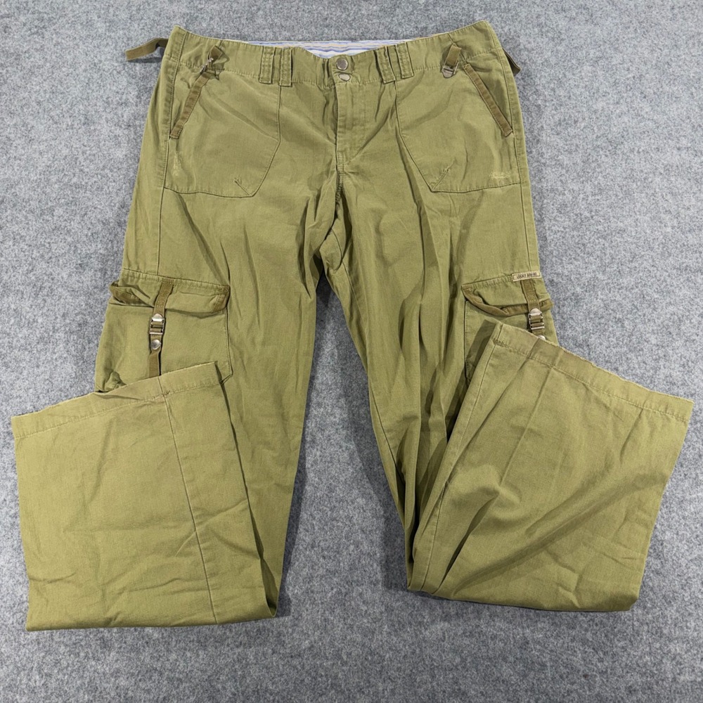 Lucky Brand Dungarees Olive Green Cargo Pants Wide Leg Y2K Utility 16/33 L